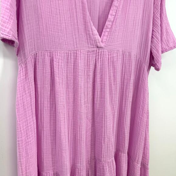 Anthropologie Kallie Gauzy Tiered Maxi Dress Size L Pink Oversized Flowy Cotton - Picture 4 of 9
